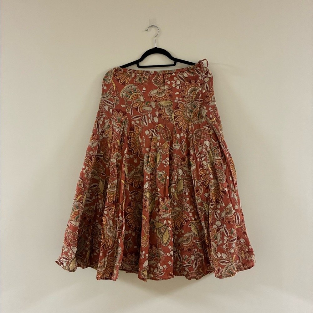 VTG Lucky Brand Boho Paisley Y2K drawstring waist maxi double lined skirt. XS